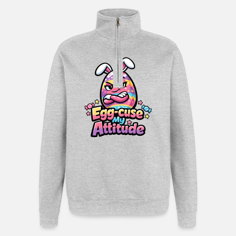 Egg-Cuse My Attitude Easter - Quarter-Zip Sweatshirt - heather grey