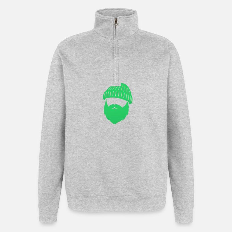 Beanie Bart Design – Maritimer Streetstyle - Quarter-Zip-Sweatshirt - Grau meliert