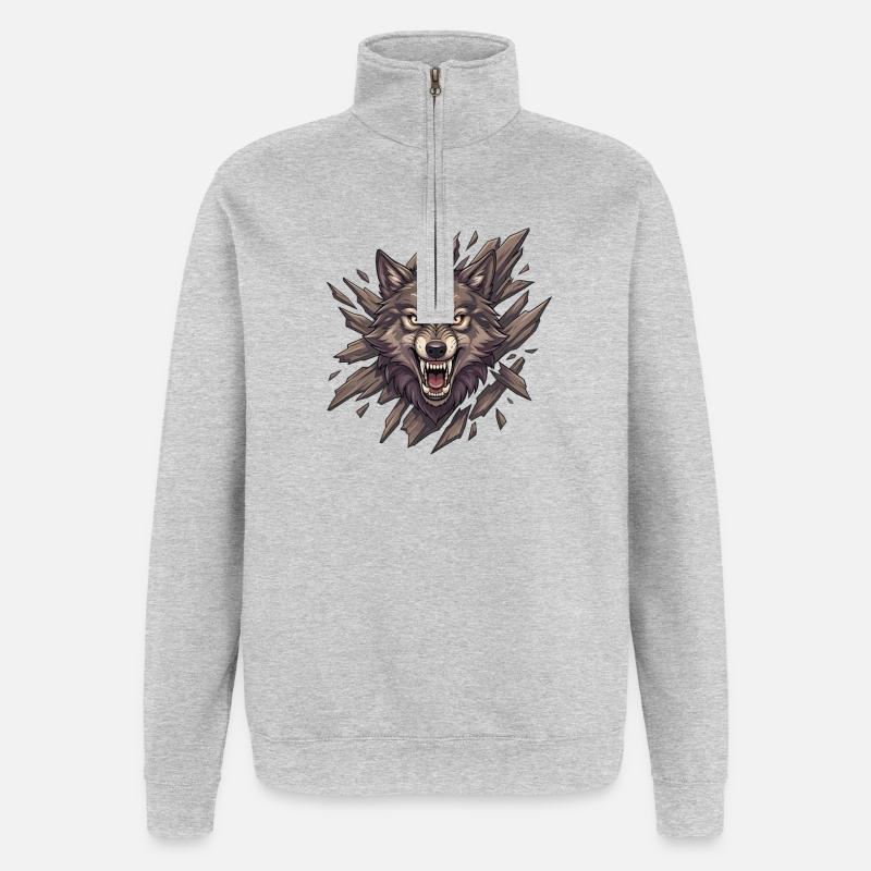Wolf roar in splinter vision - Quarter-Zip Sweatshirt - heather grey