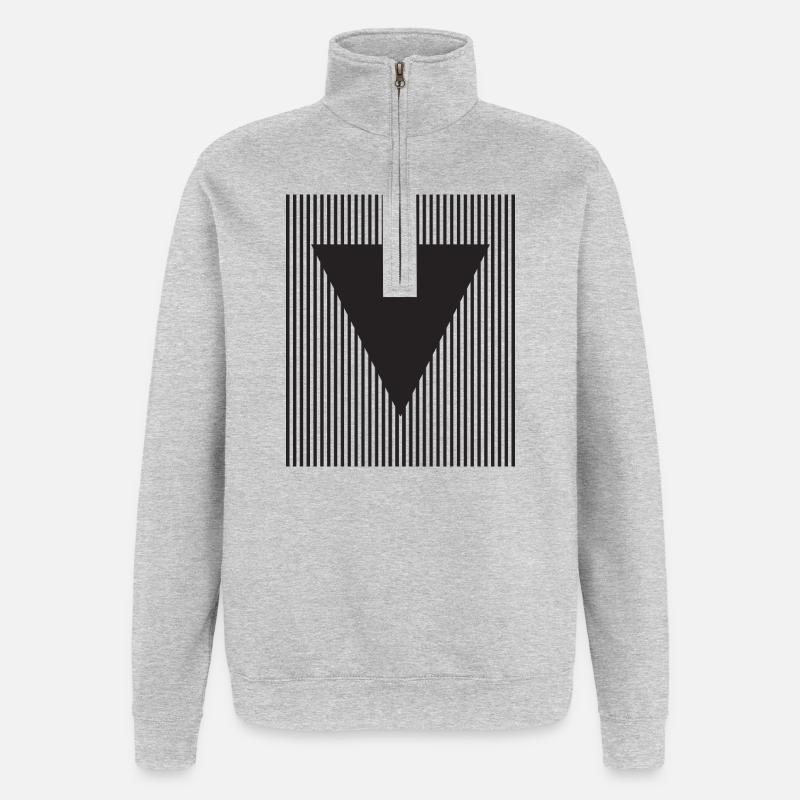Triangle inversé sur champ rayé - Sweat à zip 1/4 - gris chiné