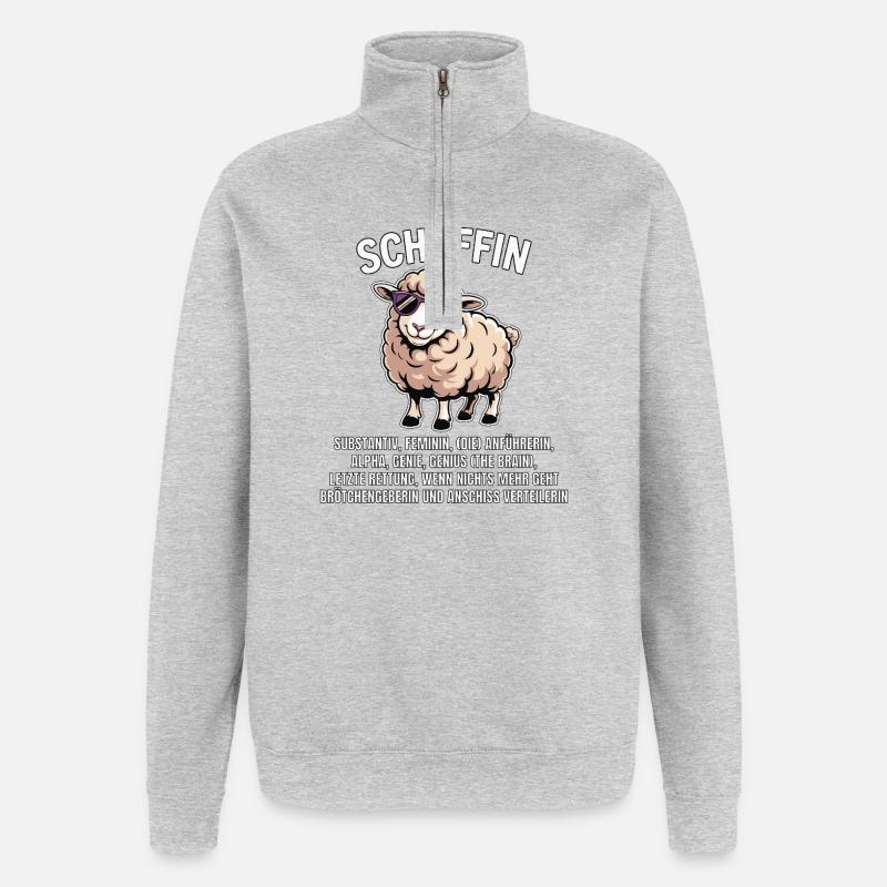 Schäffin - Alpha Schaf mit Sonnenbrille - Quarter-Zip-Sweatshirt - Grau meliert