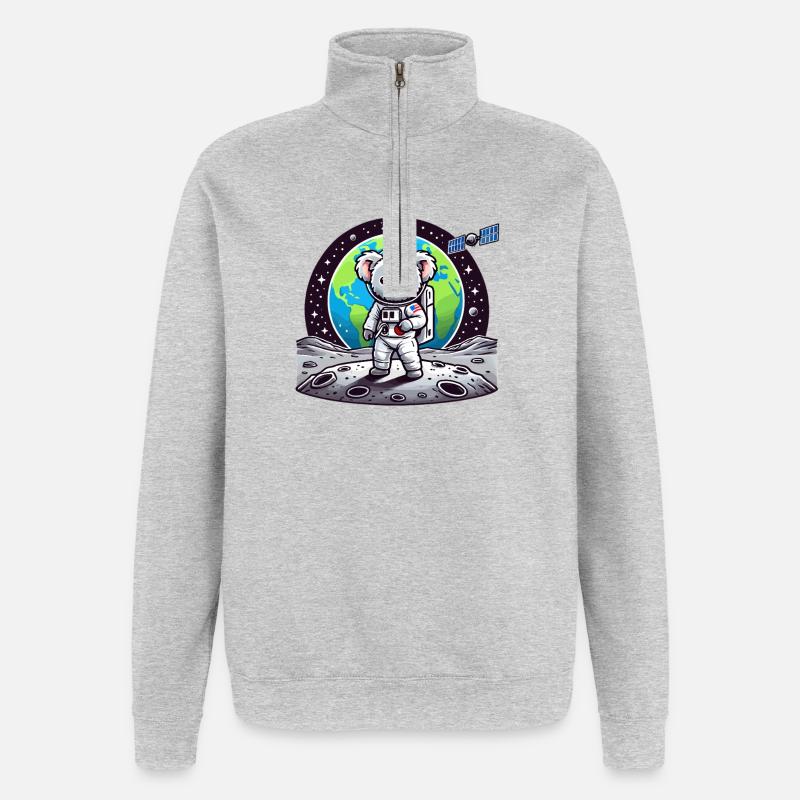 Astronaute koala sur le sol lunaire - Sweat à zip 1/4 - gris chiné