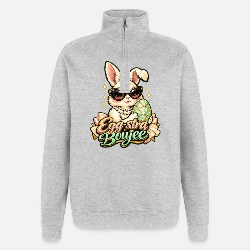 Egg-stra Boujee Osterhase Ostern - Quarter-Zip-Sweatshirt - Grau meliert