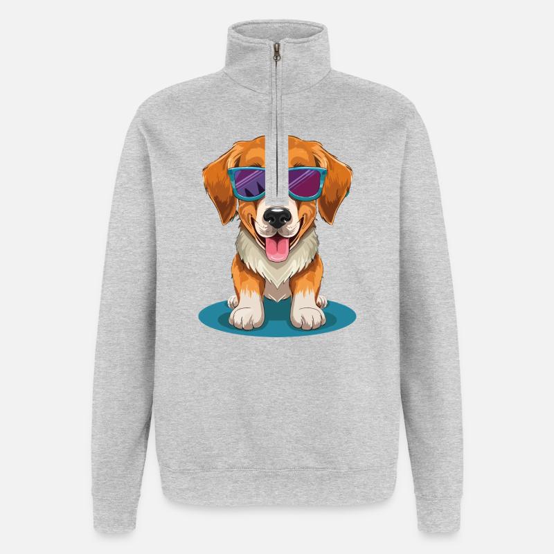 Beagle mit Sonnenbrille  - Quarter-Zip-Sweatshirt - Grau meliert