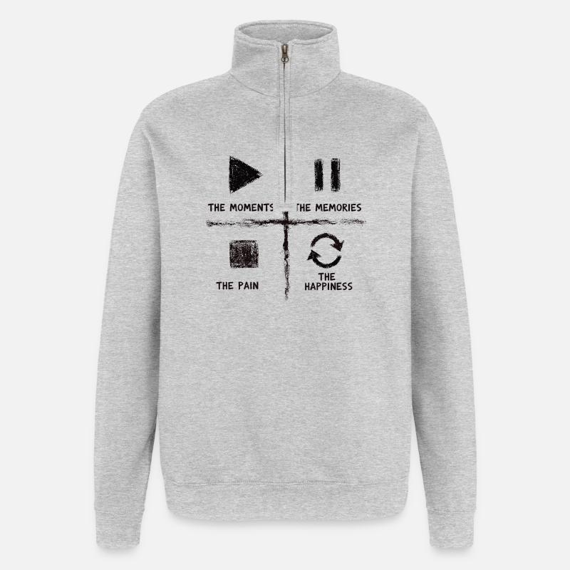 Pleine conscience, moments, souvenirs, bonheur - Sweat à zip 1/4 - gris chiné