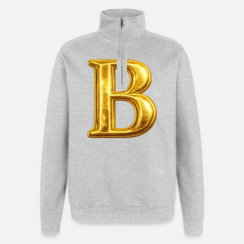 Monogramme « B » doré - Sweat à zip 1/4 - gris chiné