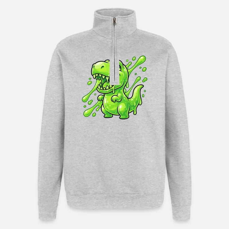 Dino vert blob - Sweat à zip 1/4 - gris chiné