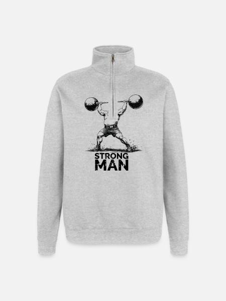 Oldschool Strongman Gewichtheben Illustration - Quarter-Zip-Sweatshirt - Grau meliert
