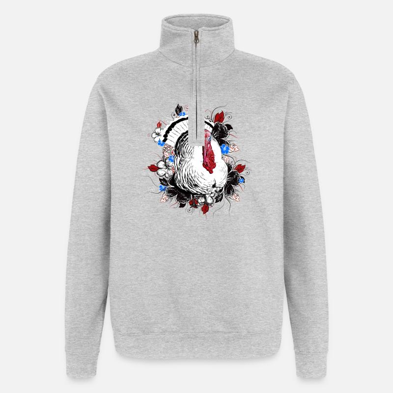 Dinde - Dinde - Thanksgiving - Sweat à zip 1/4 - gris chiné