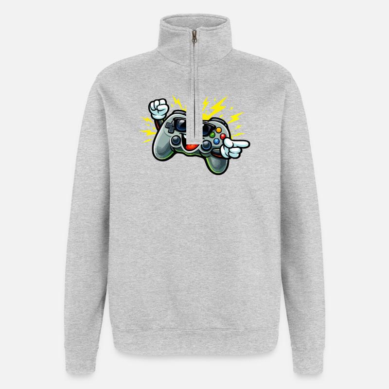 Retro Controller Fun - Quarter-Zip Sweatshirt - heather grey