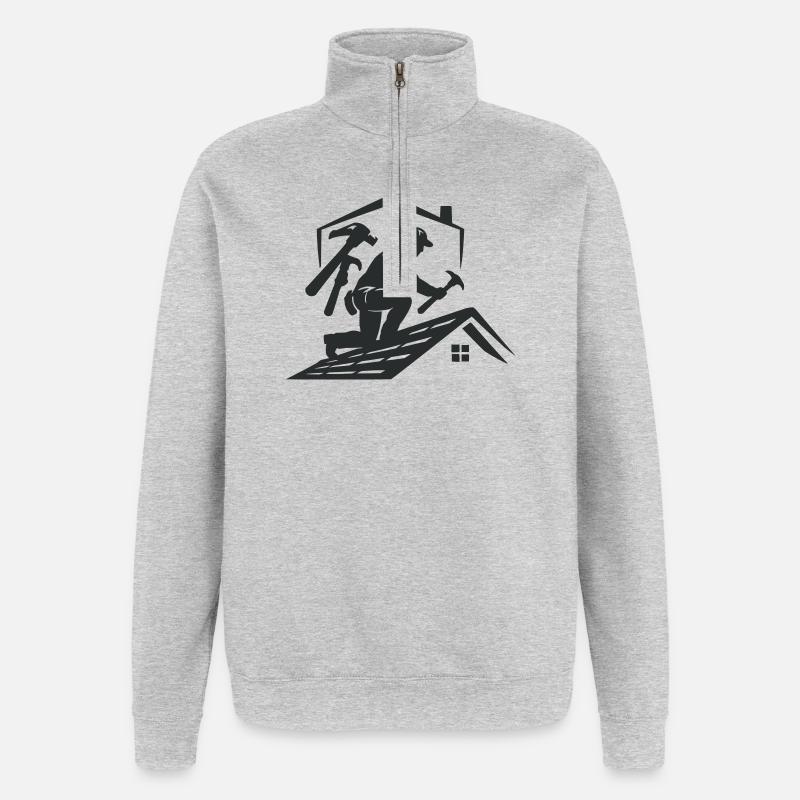 Dachhandwerker Silhouette Dachdecker - Quarter-Zip-Sweatshirt - Grau meliert