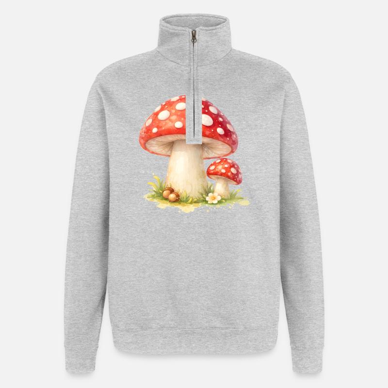 Toadstool Illustration Red Mushroom Nature Motif - Quarter-Zip Sweatshirt - heather grey
