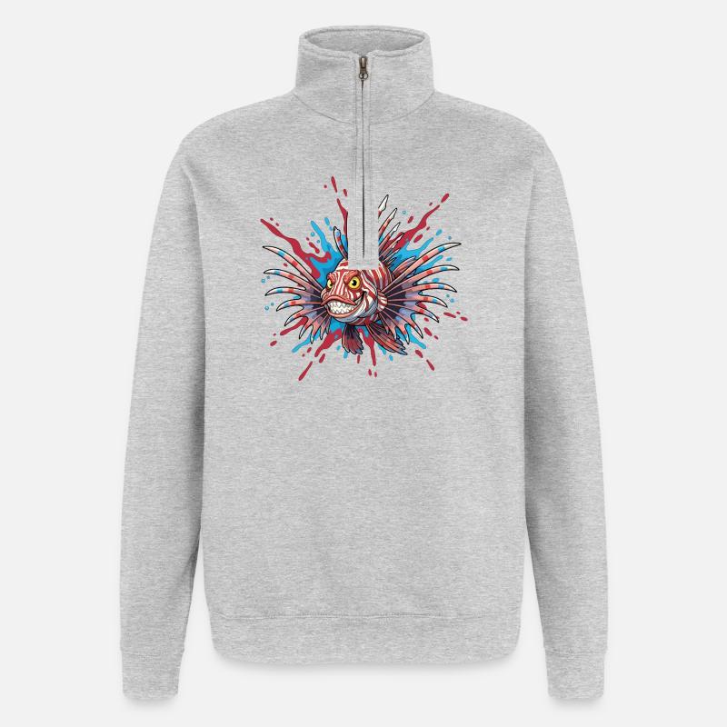 Stachelfisch mit Buntakzent - Quarter-Zip-Sweatshirt - Grau meliert