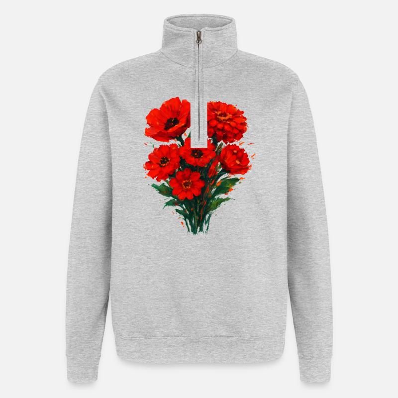 Rote Mohnblüten Aquarell - Quarter-Zip-Sweatshirt - Grau meliert