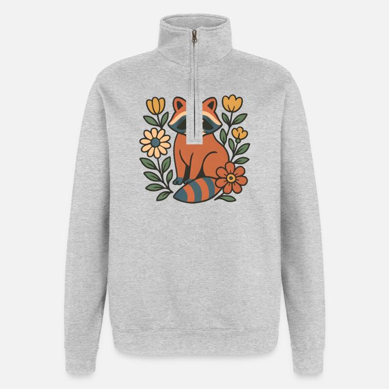 Fuchs im Blumengarten - Quarter-Zip-Sweatshirt - Grau meliert