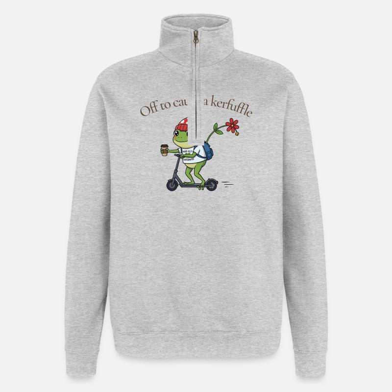 Frosch auf Roller: Kerfuffle - Quarter-Zip-Sweatshirt - Grau meliert