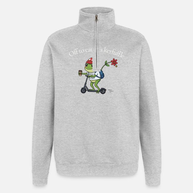 Aventure café Grenouille en tournée - Sweat à zip 1/4 - gris chiné