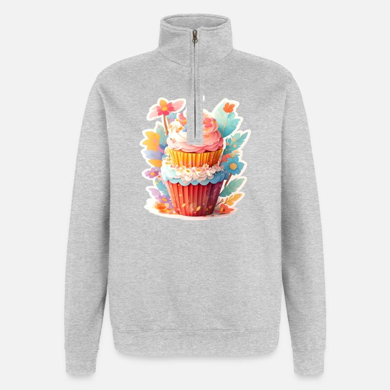 Blumen Cupcake  - Quarter-Zip-Sweatshirt - Grau meliert