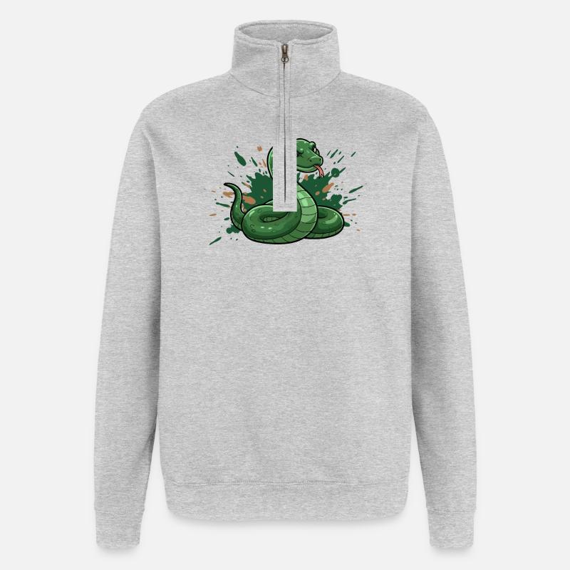 Grüne Comic-Schlange mit Spritz-Splash - Quarter-Zip-Sweatshirt - Grau meliert