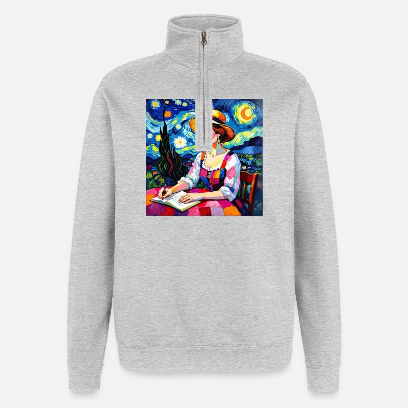 Police en patchwork nocturne - Sweat à zip 1/4 - gris chiné