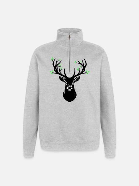 Deer Head Antler Leaves Natural - Quarter-Zip Sweatshirt - heather grey