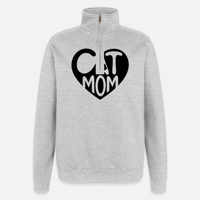 Cat Mom, Katzen-Mama Herz - Quarter-Zip-Sweatshirt - Grau meliert