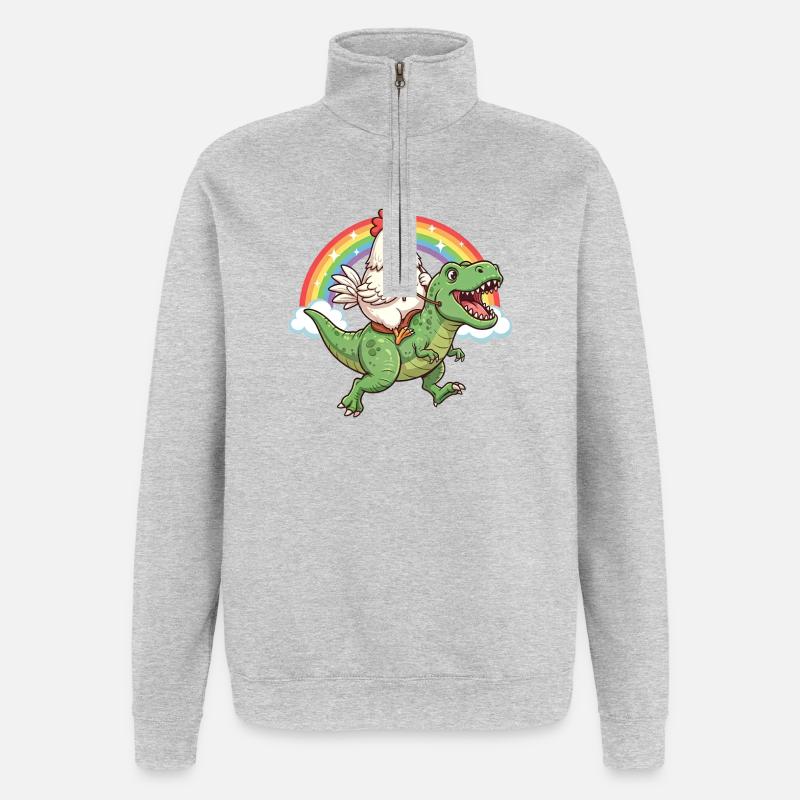 Huhn Reitender T-Rex Dinosaurier Regenbogen - Quarter-Zip-Sweatshirt - Grau meliert