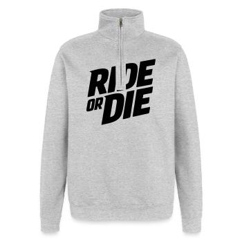 Rouler ou mourir - Sweat à zip 1/4 - gris chiné - Devant - AI Model Female 172 light (172cm) & AI Model Male 178 dark (178cm)