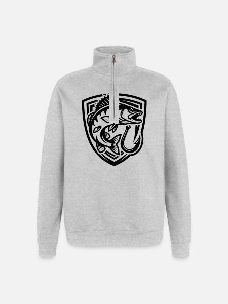 Hecht Fisch Angeln Wappen - Quarter-Zip-Sweatshirt - Grau meliert