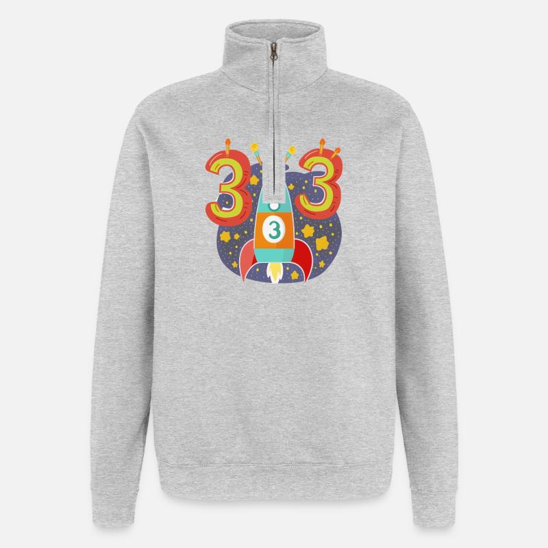 Birthday 3 Years Rocket Boy Three - Quarter-Zip Sweatshirt - heather grey