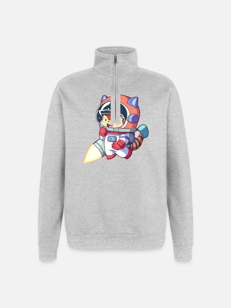 Astronaute chat en combinaison spatiale - Sweat à zip 1/4 - gris chiné