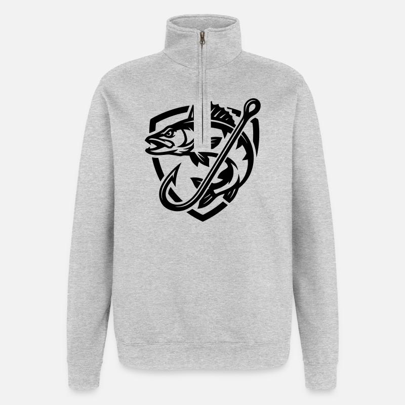 Icône de la pêche au brochet - Sweat à zip 1/4 - gris chiné