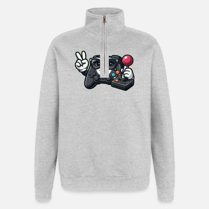 Kawaii Game Controller Peace Sign - Quarter-Zip Sweatshirt - heather grey
