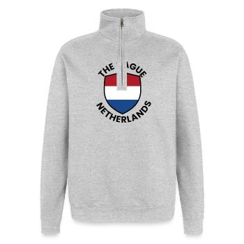 Der Haager Schild Niederlande - Quarter-Zip-Sweatshirt - Grau meliert - Vorne - AI Model Female 172 light (172cm) & AI Model Male 178 dark (178cm)