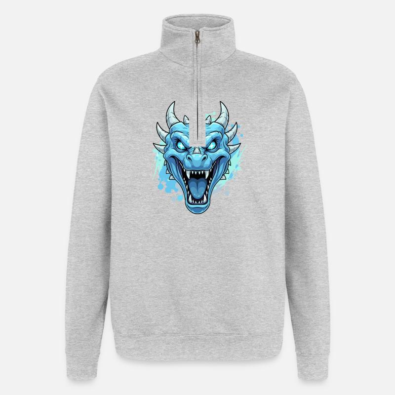 Blauer Drachenkopf Neonlook - Quarter-Zip-Sweatshirt - Grau meliert