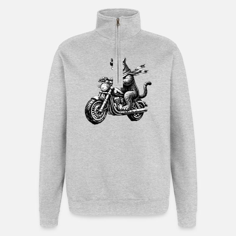 Raubkatze auf Motorrad - Quarter-Zip-Sweatshirt - Grau meliert