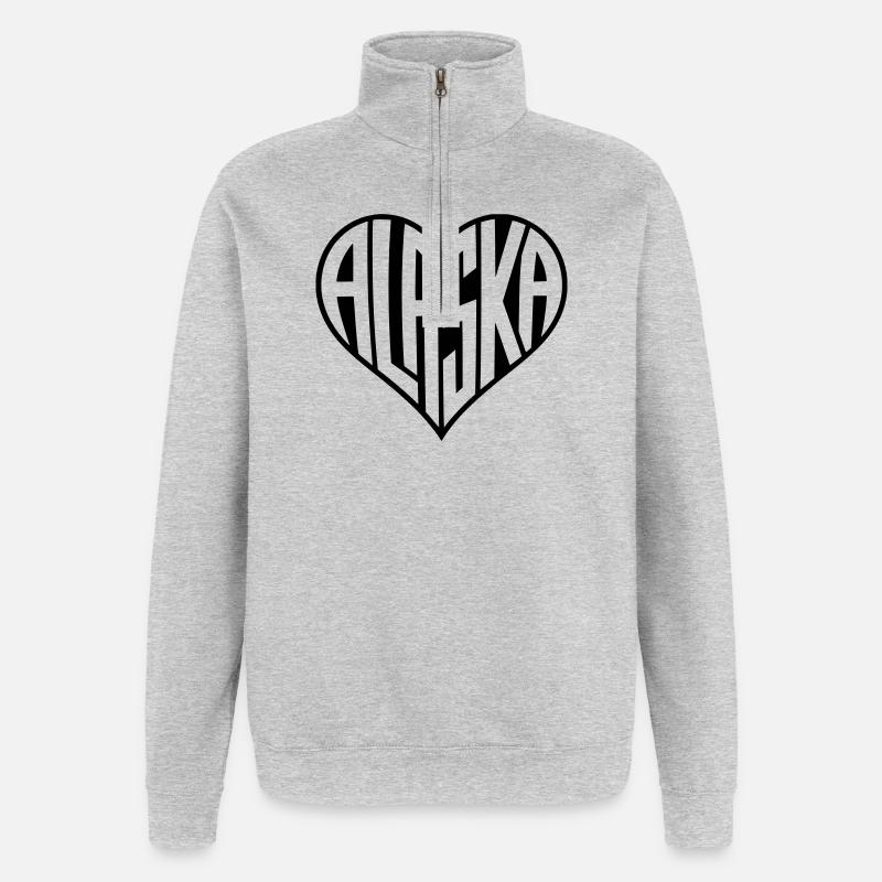 L’Alaska en lettres de cœur - Sweat à zip 1/4 - gris chiné