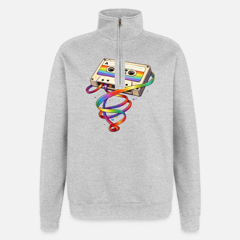 Cassette rétro avec ruban arc-en-ciel - Sweat à zip 1/4 - gris chiné