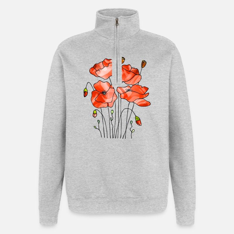 Blomster - Sweatshirt med 1/4 lynlås - grå meleret