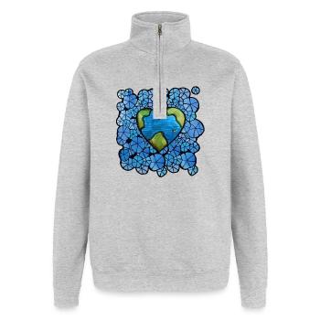 Erdherz in blauer Blumenumlaufbahn - Quarter-Zip-Sweatshirt - Grau meliert - Vorne - AI Model Female 172 light (172cm) & AI Model Male 178 dark (178cm)