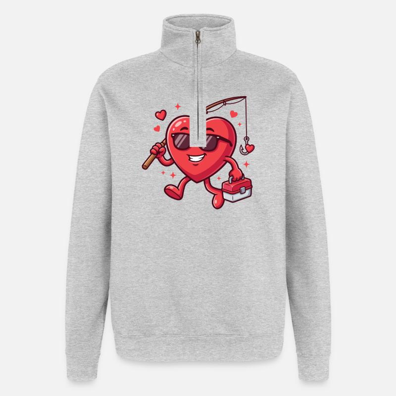 Pêche drôle la Saint-Valentin pour hommes - Sweat à zip 1/4 - gris chiné
