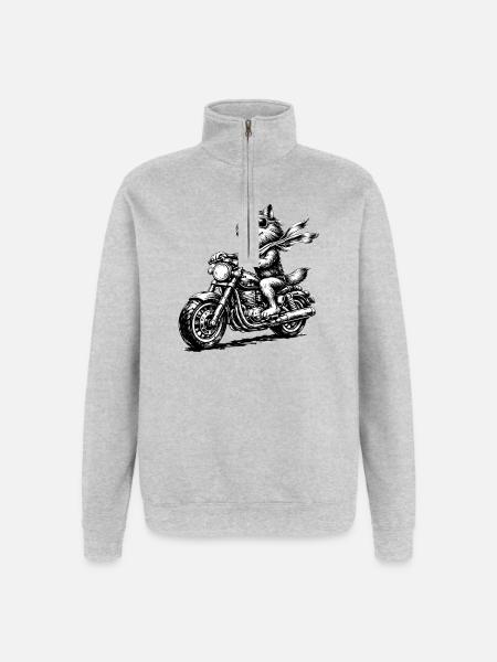 Katterytter på motorcykel med solbriller - Sweatshirt med 1/4 lynlås - grå meleret