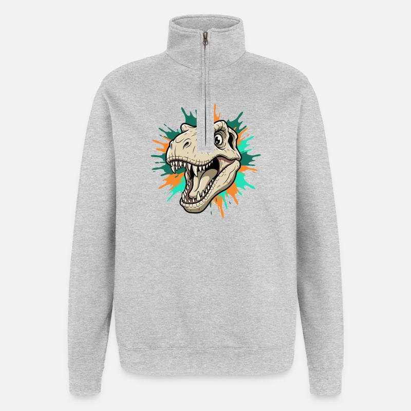 T-Rex Kopf mit Farbspritzern - Quarter-Zip-Sweatshirt - Grau meliert