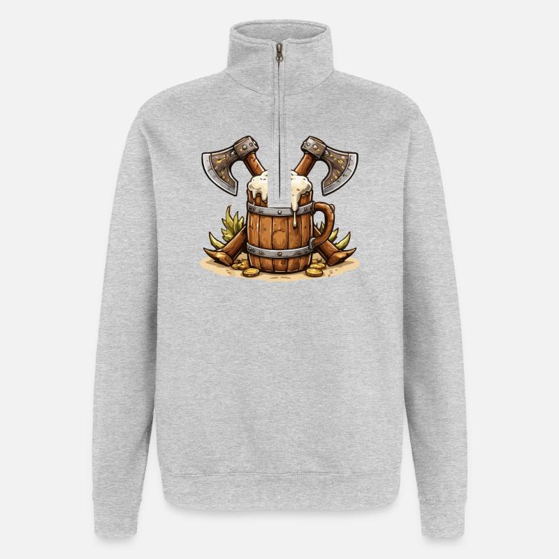 Bierfass mit Äxten Wikinger - Quarter-Zip-Sweatshirt - Grau meliert