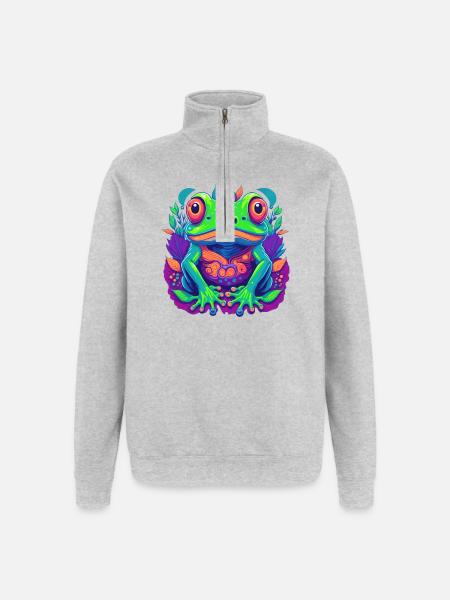 Farbenfroher Frosch Pop Art - Quarter-Zip-Sweatshirt - Grau meliert