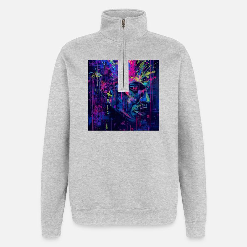Neon-Graffiti-Porträtspritzer - Quarter-Zip-Sweatshirt - Grau meliert