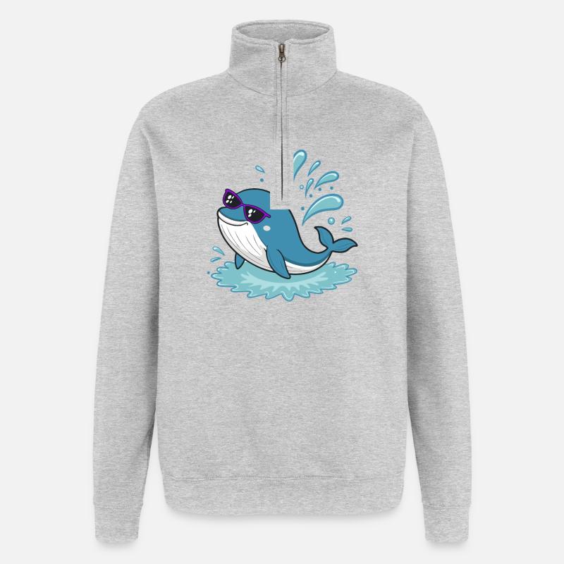 Surferwal mit Sonnenbrille - Quarter-Zip-Sweatshirt - Grau meliert