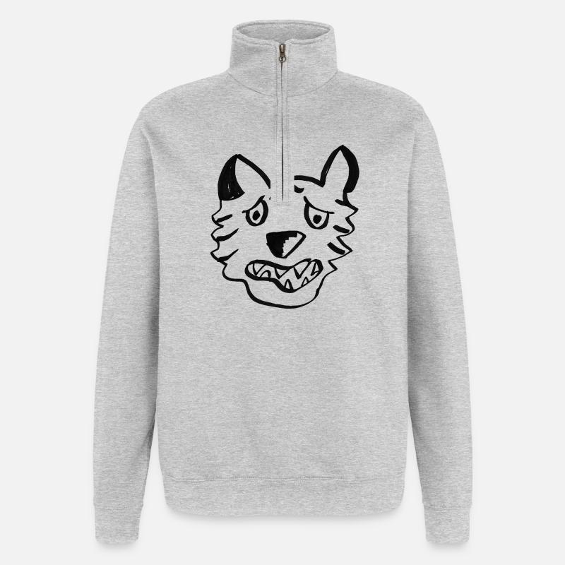 Loup Noir Lignes Graffiti - Sweat à zip 1/4 - gris chiné