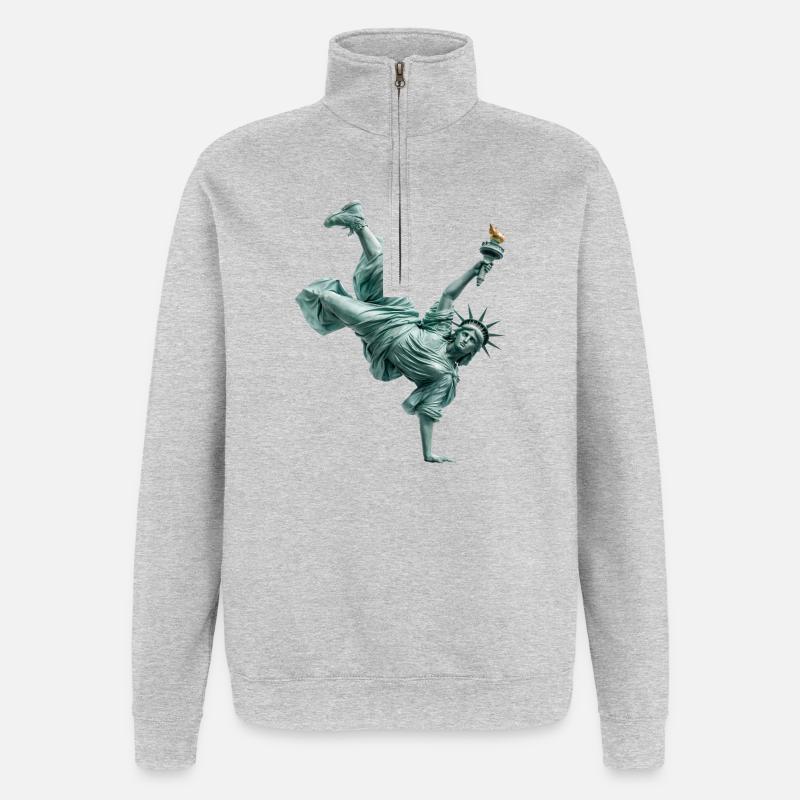 Freiheitsstatue Breakdancing - Quarter-Zip-Sweatshirt - Grau meliert