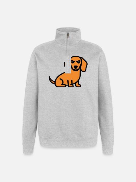 Dachshund Dog Brown Comic - Quarter-Zip Sweatshirt - heather grey